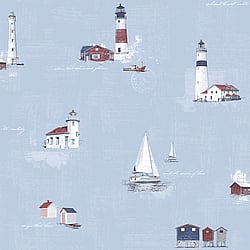 Galerie Wallcoverings Product Code: G23313 - Deauville 2 Wallpaper Collection Galerie Wallcoverings Product Code G23313 - Deauville 2 Wallpaper Collection - Sky Blue Red White Colours - Beach Huts Design
