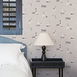 Galerie Wallcoverings Product Code: G23314 - Deauville 2 Wallpaper Collection Galerie Wallcoverings Product Code G23314 - Deauville 2 Wallpaper Collection - Taupe Beige White Colours - Beach Huts Design