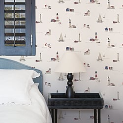 Galerie Wallcoverings Product Code: G23315 - Deauville 2 Wallpaper Collection Galerie Wallcoverings Product Code G23315 - Deauville 2 Wallpaper Collection - Navy Blue Red White Colours - Beach Huts Design