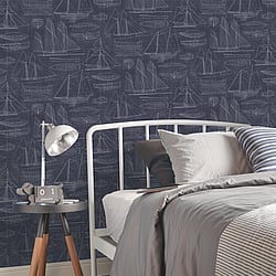 Galerie Wallcoverings Product Code: G23326 - Deauville 2 Wallpaper Collection Galerie Wallcoverings Product Code G23326 - Deauville 2 Wallpaper Collection - Navy Blue White Colours - Nautical Blueprint Design
