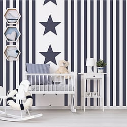 Galerie Wallcoverings Product Code: G23340 - Deauville 2 Wallpaper Collection Galerie Wallcoverings Product Code G23340 - Deauville 2 Wallpaper Collection - Navy Blue White Colours - Regency Stripe Design