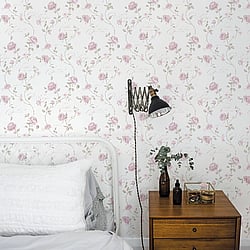 Galerie Wallcoverings Product Code: G45329 - Vintage Roses Wallpaper Collection Galerie Wallcoverings Product Code G45329 - Vintage Roses Wallpaper Collection - Pink Green White Colours - Trailing Rose Design