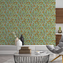 Galerie Wallcoverings Product Code: G45336 - Grunge Wallpaper Collection Galerie Wallcoverings Product Code G45336 - Grunge Wallpaper Collection - Green Blue Orange Colours - Triangular Design