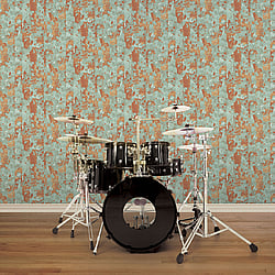 Galerie Wallcoverings Product Code: G45361 - Grunge Wallpaper Collection Galerie Wallcoverings Product Code G45361 - Grunge Wallpaper Collection - Green Copper Orange Colours - Industrial Stripe Design