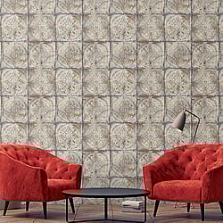 Galerie Wallcoverings Product Code: G45373 - Grunge Wallpaper Collection Galerie Wallcoverings Product Code G45373 - Grunge Wallpaper Collection - Cream Grey Bronze Colours - Ornate Tile Design