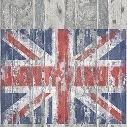 Galerie Wallcoverings Product Code: G45382 - Grunge Wallpaper Collection Galerie Wallcoverings Product Code G45382 - Grunge Wallpaper Collection - Grey White Red Blue Colours - Union Jack Wood Panel Design
