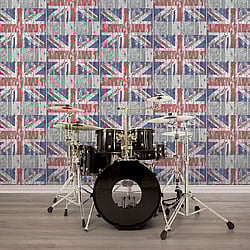 Galerie Wallcoverings Product Code: G45382 - Grunge Wallpaper Collection Galerie Wallcoverings Product Code G45382 - Grunge Wallpaper Collection - Grey White Red Blue Colours - Union Jack Wood Panel Design