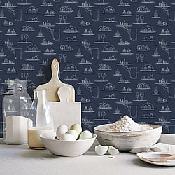 Galerie Wallcoverings Product Code: G45407 - Just Kitchens Wallpaper Collection Galerie Wallcoverings Product Code G45407 - Just Kitchens Wallpaper Collection - Navy Colours - Chalkboard Menu Design