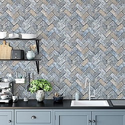 Galerie Wallcoverings Product Code: G45425 - Just Kitchens Wallpaper Collection Galerie Wallcoverings Product Code G45425 - Just Kitchens Wallpaper Collection - Blues Taupe Colours - Herringbone Brick Design