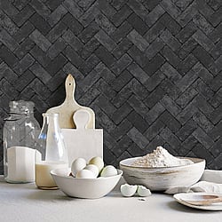 Galerie Wallcoverings Product Code: G45426 - Just Kitchens Wallpaper Collection Galerie Wallcoverings Product Code G45426 - Just Kitchens Wallpaper Collection - Black Colours - Herringbone Brick Design