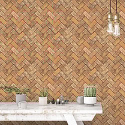 Galerie Wallcoverings Product Code: G45428 - Just Kitchens Wallpaper Collection Galerie Wallcoverings Product Code G45428 - Just Kitchens Wallpaper Collection - Orange Brown Colours - Herringbone Brick Design