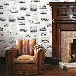 Galerie Wallcoverings Product Code: G56136 - Nostalgie Wallpaper Collection Galerie Wallcoverings Product Code G56136 - Nostalgie Wallpaper Collection - Silver Grey Colours - Cars Design