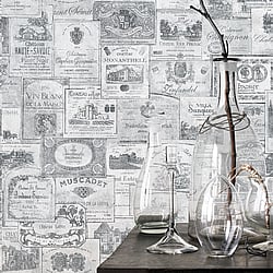 Galerie Wallcoverings Product Code: G56175 - Nostalgie Wallpaper Collection Galerie Wallcoverings Product Code G56175 - Nostalgie Wallpaper Collection - Silver Grey Colours - Wine Labels Design