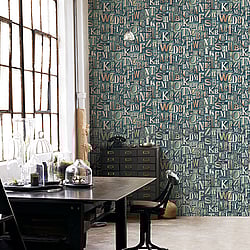 Galerie Wallcoverings Product Code: G56204 - Steampunk Wallpaper Collection Galerie Wallcoverings Product Code G56204 - Steampunk Wallpaper Collection - Green Colours - Block Letters Design