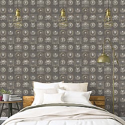 Galerie Wallcoverings Product Code: G56229 - Nostalgie Wallpaper Collection Galerie Wallcoverings Product Code G56229 - Nostalgie Wallpaper Collection - Bronze Brown Colours - Industrial Tiles Design