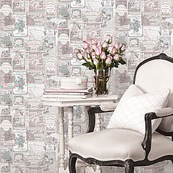 Galerie Wallcoverings Product Code: G56279 - Nostalgie Wallpaper Collection Galerie Wallcoverings Product Code G56279 - Nostalgie Wallpaper Collection - Pink Colours - Perfume Labels Design