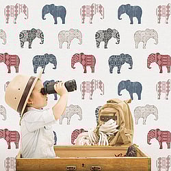 Galerie Wallcoverings Product Code: G56526 - Just 4 Kids 2 Wallpaper Collection Galerie Wallcoverings Product Code G56526 - Just 4 Kids 2 Wallpaper Collection - Red Blue White Colours - Elephant Motif Design