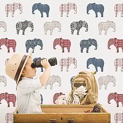 Galerie Wallcoverings Product Code: G56526 - Just 4 Kids 2 Wallpaper Collection Galerie Wallcoverings Product Code G56526 - Just 4 Kids 2 Wallpaper Collection - Red Blue White Colours - Elephant Motif Design