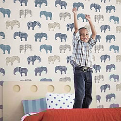Galerie Wallcoverings Product Code: G56528 - Just 4 Kids 2 Wallpaper Collection Galerie Wallcoverings Product Code G56528 - Just 4 Kids 2 Wallpaper Collection - Blue Beige Colours - Elephant Motif Design