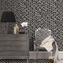 Galerie Wallcoverings Product Code: G67716 - Special Fx Wallpaper Collection Galerie Wallcoverings Product Code G67716 - Special Fx Wallpaper Collection - Black Grey Silver Colours - Glitter Chevrons Design