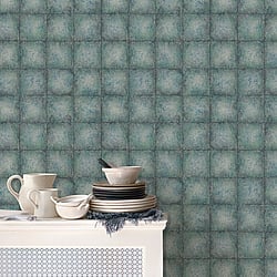 Galerie Wallcoverings Product Code: G67783 - Ambiance Wallpaper Collection Galerie Wallcoverings Product Code G67783 - Ambiance Wallpaper Collection - Teal Silver Colours - Metallic Tile Design