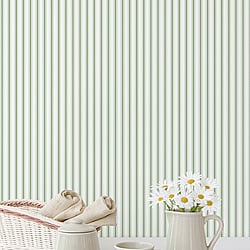 Galerie Wallcoverings Product Code: G67928 - Smart Stripes 3 Wallpaper Collection Galerie Wallcoverings Product Code G67928 - Smart Stripes 3 Wallpaper Collection - Green White Colours - Ticking Stripe Design
