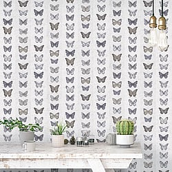 Galerie Wallcoverings Product Code: G67991 - Organic Textures Wallpaper Collection Galerie Wallcoverings Product Code G67991 - Organic Textures Wallpaper Collection - Beige Grey Colours - Jewel Butterflies Stripe Design