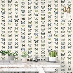 Galerie Wallcoverings Product Code: G67994 - Organic Textures Wallpaper Collection Galerie Wallcoverings Product Code G67994 - Organic Textures Wallpaper Collection - Blue Beige Green Colours - Jewel Butterflies Stripe Design
