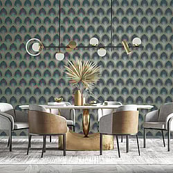 Galerie Wallcoverings Product Code: G68085 - Special FX 2 Wallpaper Collection Galerie Wallcoverings Product Code G68085 - Special FX 2 Wallpaper Collection - Silver, Turquoise, Gold Colours - Nouveau Scallop Design