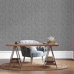 Galerie Wallcoverings Product Code: G68091 - Special FX 2 Wallpaper Collection Galerie Wallcoverings Product Code G68091 - Special FX 2 Wallpaper Collection - Silver, Charcoal Colours - Special Damask Design