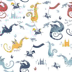 Galerie Wallcoverings Product Code: G78369 - Tiny Tots 2 Wallpaper Collection Galerie Wallcoverings Product Code G78369 - Tiny Tots 2 Wallpaper Collection - Navy Red Yellow Blue Colours - Dragons Design