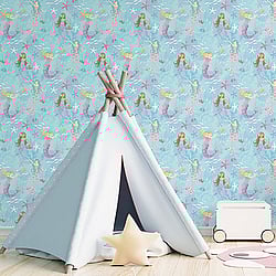 Galerie Wallcoverings Product Code: G78392 - Tiny Tots 2 Wallpaper Collection Galerie Wallcoverings Product Code G78392 - Tiny Tots 2 Wallpaper Collection - Turquoise Hot Pink Glitter Colours - Mermaids Design