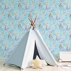 Galerie Wallcoverings Product Code: G78392 - Tiny Tots 2 Wallpaper Collection Galerie Wallcoverings Product Code G78392 - Tiny Tots 2 Wallpaper Collection - Turquoise Hot Pink Glitter Colours - Mermaids Design