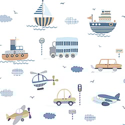 Galerie Wallcoverings Product Code: G78416 - Tiny Tots 2 Wallpaper Collection Galerie Wallcoverings Product Code G78416 - Tiny Tots 2 Wallpaper Collection - Brown Sky Blue Navy Colours - Transportation Design
