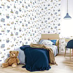 Galerie Wallcoverings Product Code: G78416 - Tiny Tots 2 Wallpaper Collection Galerie Wallcoverings Product Code G78416 - Tiny Tots 2 Wallpaper Collection - Brown Sky Blue Navy Colours - Transportation Design