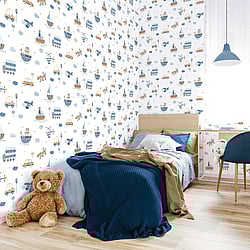 Galerie Wallcoverings Product Code: G78416 - Tiny Tots 2 Wallpaper Collection Galerie Wallcoverings Product Code G78416 - Tiny Tots 2 Wallpaper Collection - Brown Sky Blue Navy Colours - Transportation Design