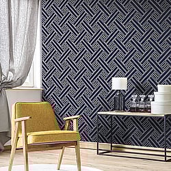 Galerie Wallcoverings Product Code: GX37602 - Geometrix Wallpaper Collection Galerie Wallcoverings Product Code GX37602 - Geometrix Wallpaper Collection - Navy Black Silver Colours - Geo Rectangular Design