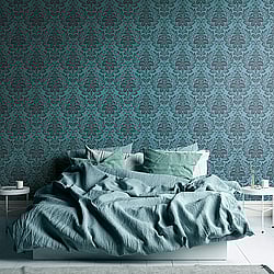Galerie Wallcoverings Product Code: HO20023 - Home Wallpaper Collection Galerie Wallcoverings Product Code HO20023 - Home Wallpaper Collection - Blue Black Colours - Damask Motif Design