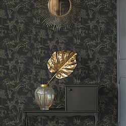 Galerie Wallcoverings Product Code: HV41023 - Havana Wallpaper Collection Galerie Wallcoverings Product Code HV41023 - Havana Wallpaper Collection - Metallic Black Colours - Havana Jungle Palms Design