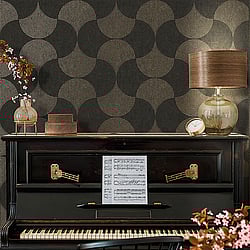 Galerie Wallcoverings Product Code: HV41050 - Havana Wallpaper Collection Galerie Wallcoverings Product Code HV41050 - Havana Wallpaper Collection - Grey Metallic Black Colours - Havana Mosaic Fan Motif Design