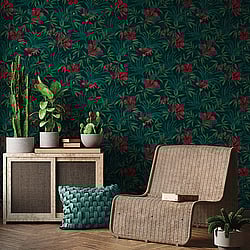 Galerie Wallcoverings Product Code: HV41051 - Havana Wallpaper Collection Galerie Wallcoverings Product Code HV41051 - Havana Wallpaper Collection - Green Red Colours - Havana Floral Motif Design