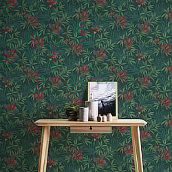 Galerie Wallcoverings Product Code: HV41051 - Havana Wallpaper Collection Galerie Wallcoverings Product Code HV41051 - Havana Wallpaper Collection - Green Red Colours - Havana Floral Motif Design