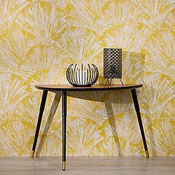 Galerie Wallcoverings Product Code HZ62040 - Horizon Wallpaper Collection - Cream Yellow Metallic Colours - Wide Fan Design