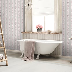 Galerie Wallcoverings Product Code: MC61049 - Maison Charme Wallpaper Collection Galerie Wallcoverings Product Code MC61049 - Maison Charme Wallpaper Collection - Grey, Pink, White Colours - If you're after a romantic vintage floral design - look no further. Not only does this beautiful design feature endless upward bouquets of country roses; in a wide stripe motif the design also combines a cute polka dot with an intricate lace overlay for a true trip down memory lane - in rose tinted glasses! Design
