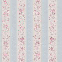 Galerie Wallcoverings Product Code: MC61051 - Maison Charme Wallpaper Collection Galerie Wallcoverings Product Code MC61051 - Maison Charme Wallpaper Collection - Blue, Pink, White Colours - If you're after a romantic vintage floral design - look no further. Not only does this beautiful design feature endless upward bouquets of country roses; in a wide stripe motif the design also combines a cute polka dot with an intricate lace overlay for a true trip down memory lane - in rose tinted glasses! Design