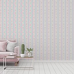 Galerie Wallcoverings Product Code: MC61051 - Maison Charme Wallpaper Collection Galerie Wallcoverings Product Code MC61051 - Maison Charme Wallpaper Collection - Blue, Pink, White Colours - If you're after a romantic vintage floral design - look no further. Not only does this beautiful design feature endless upward bouquets of country roses; in a wide stripe motif the design also combines a cute polka dot with an intricate lace overlay for a true trip down memory lane - in rose tinted glasses! Design