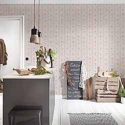 Galerie Wallcoverings Product Code: MC61053 - Maison Charme Wallpaper Collection Galerie Wallcoverings Product Code MC61053 - Maison Charme Wallpaper Collection - Beige, Pink, White Colours - If you're after a romantic vintage floral design - look no further. Not only does this beautiful design feature endless upward bouquets of country roses; in a wide stripe motif the design also combines a cute polka dot with an intricate lace overlay for a true trip down memory lane - in rose tinted glasses! Design
