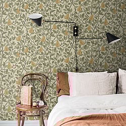 Galerie Wallcoverings Product Code: S13102 - Sommarang Wallpaper Collection Galerie Wallcoverings Product Code S13102 - Sommarang Wallpaper Collection - Green Colours - Leaves and Pears Design