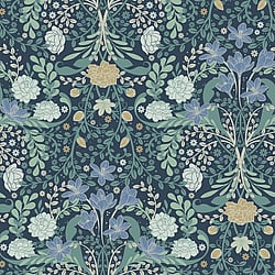 Galerie Wallcoverings Product Code: S24101 - Sommarang 2 Wallpaper Collection Galerie Wallcoverings Product Code S24101 - Sommarang 2 Wallpaper Collection - Blue Colours - A medallion pattern of crocus and camellia flowers Design