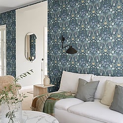 Galerie Wallcoverings Product Code: S24101 - Sommarang 2 Wallpaper Collection Galerie Wallcoverings Product Code S24101 - Sommarang 2 Wallpaper Collection - Blue Colours - A medallion pattern of crocus and camellia flowers Design